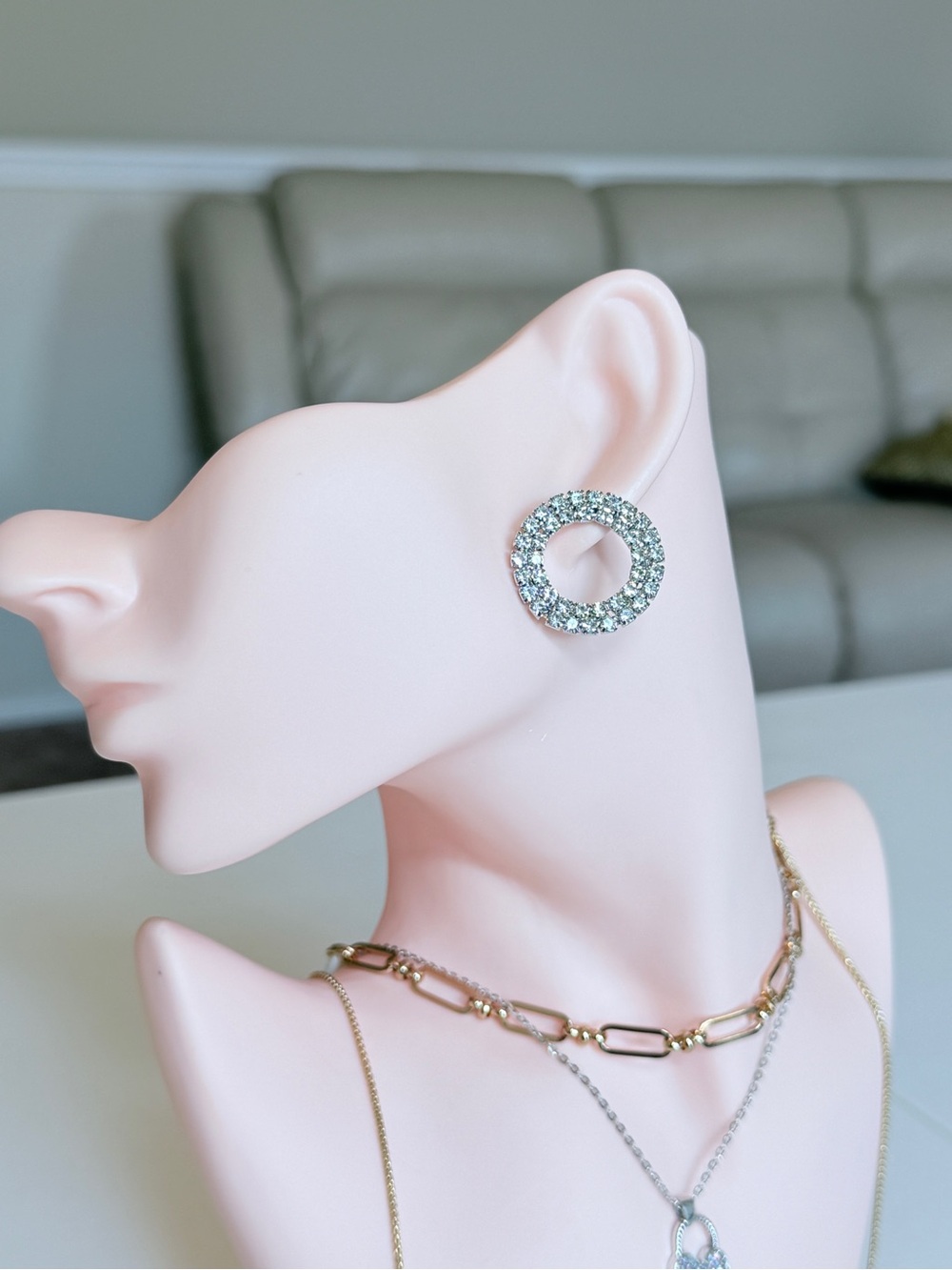 Crystal Circle Stud Earrings - Silver Sparkle